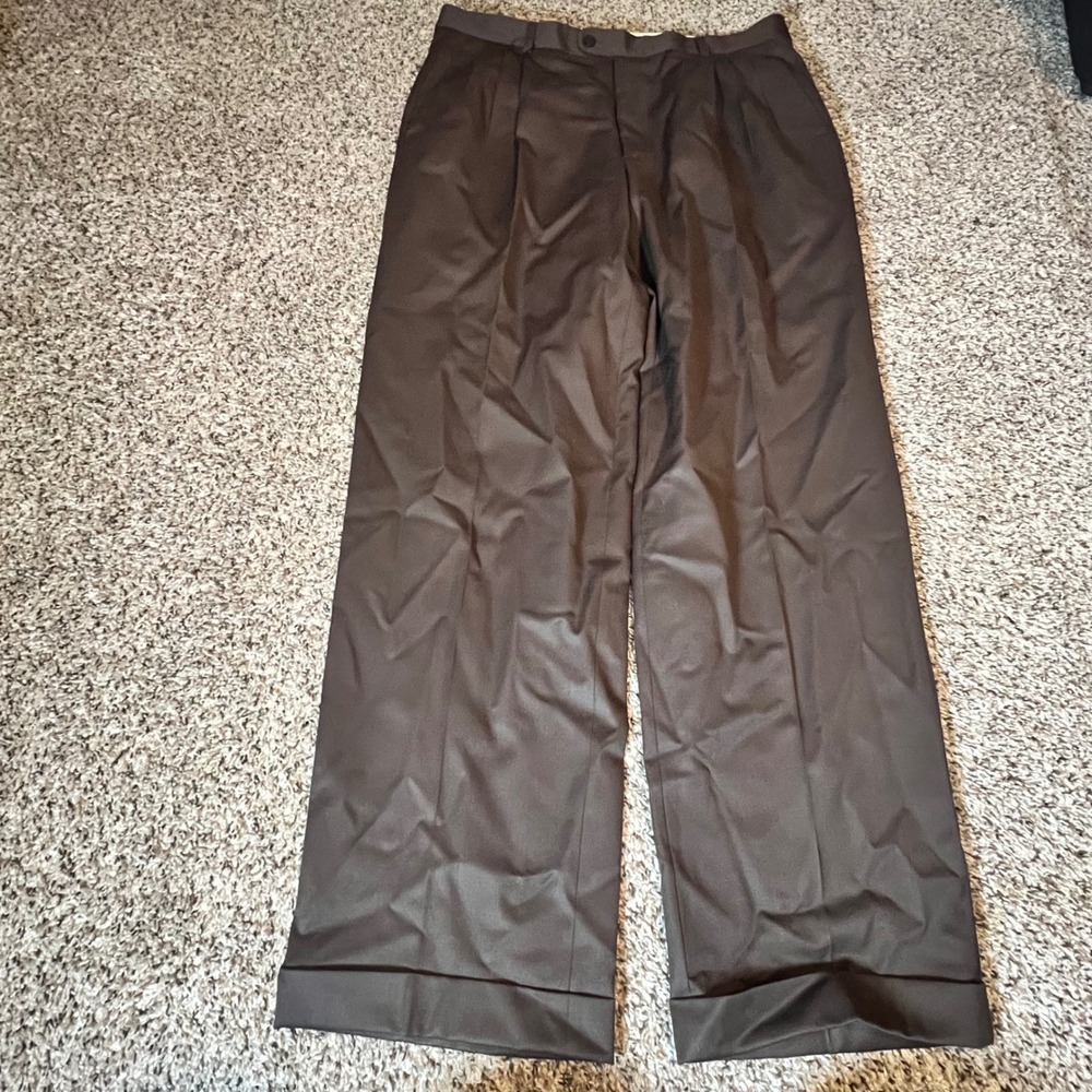 Zanella Alter Brown 100% Virgin Wool Pleated Cuffed Dress Pants Mens 36 Italy